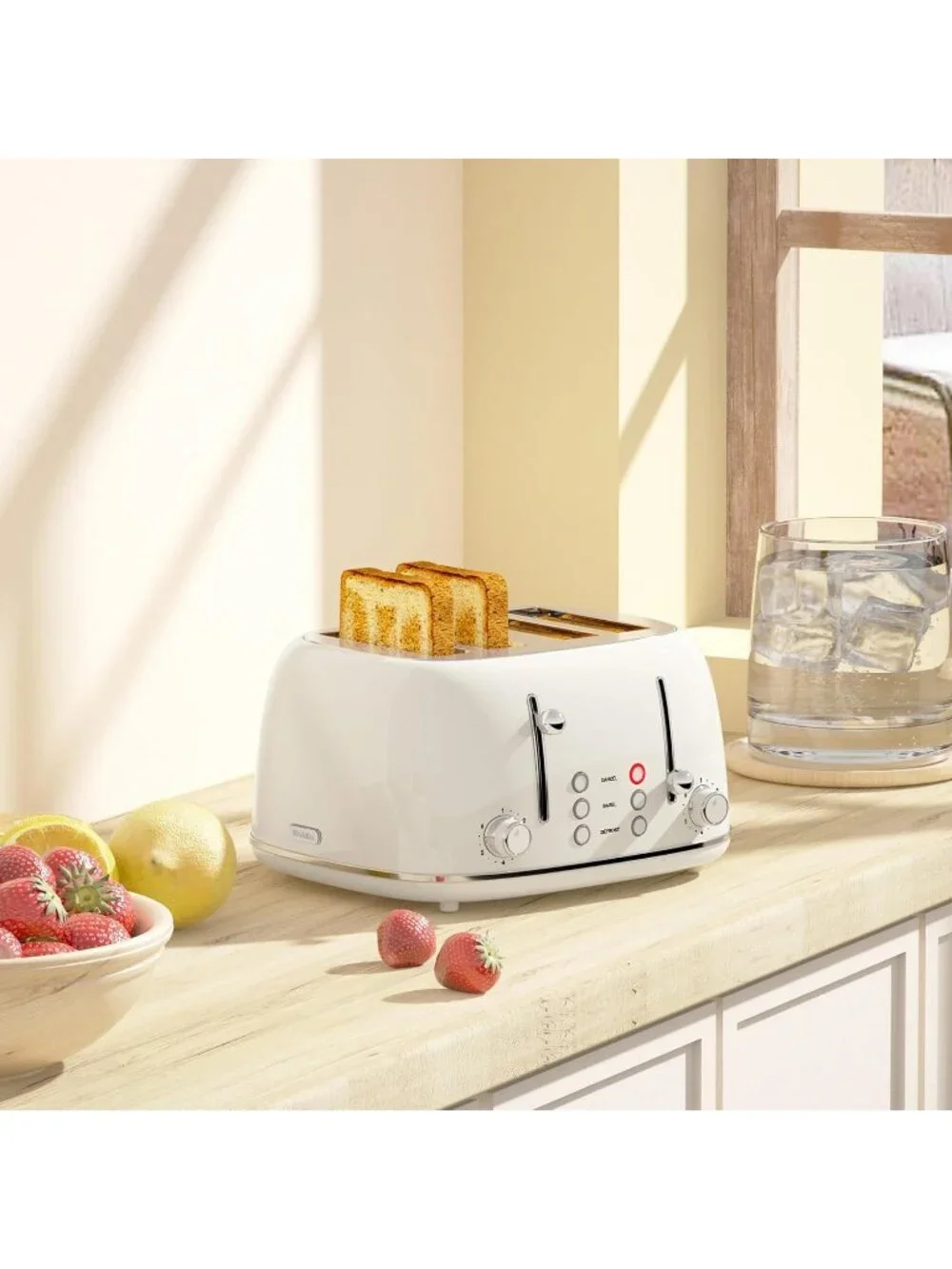 4 Slice White Retro Stainless with 6 Bread Shade Settings 1.5''Wide Slot Toaster